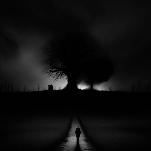Eerie Black and White Landscape with Solitary Figure