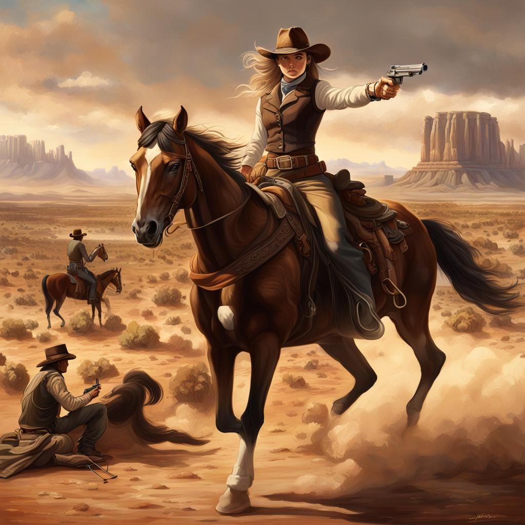 Wild West Showdown: Woman on Horseback