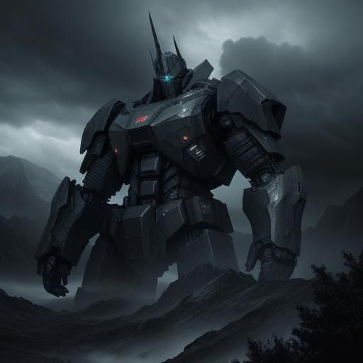 Ominous Mech in Stormy Landscape: Hyperrealistic Digital Art
