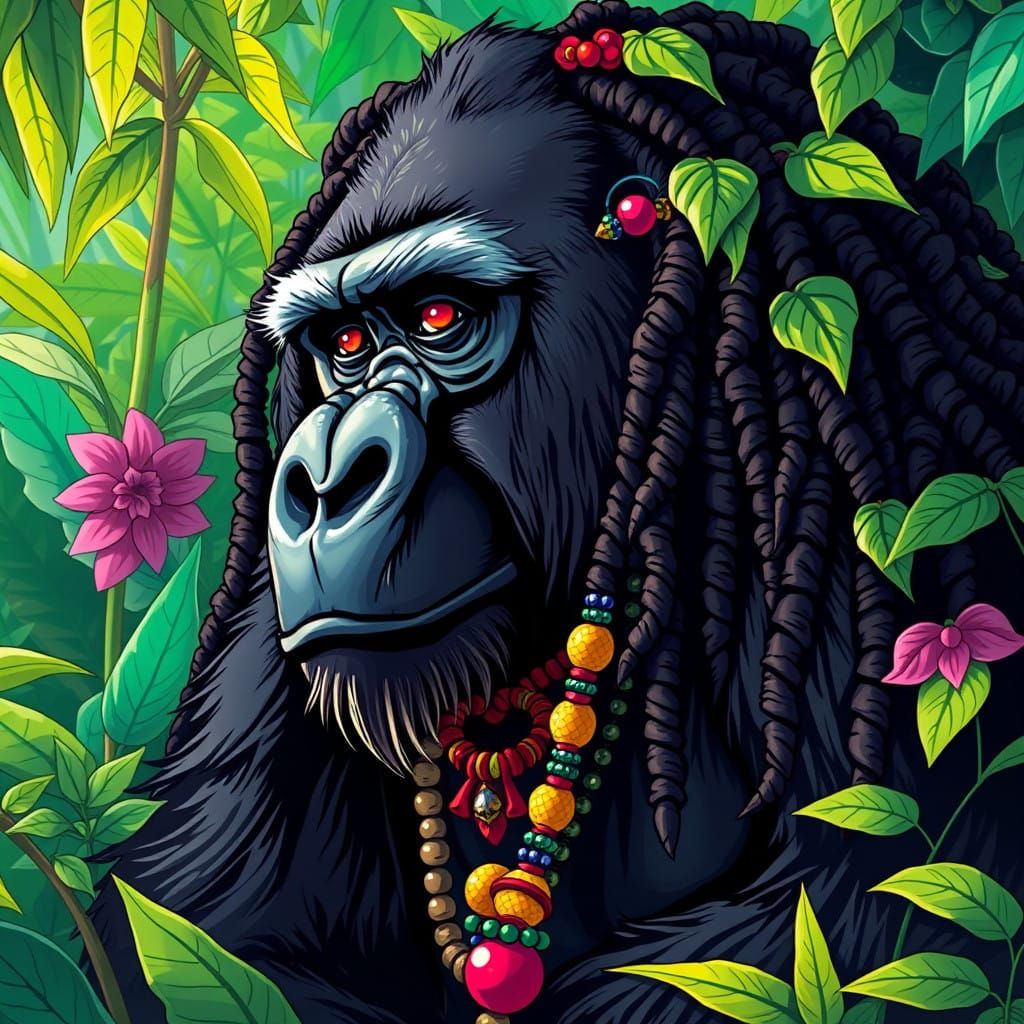 Vibrant Jamaican Gorilla in Rasta-Inspired Regalia