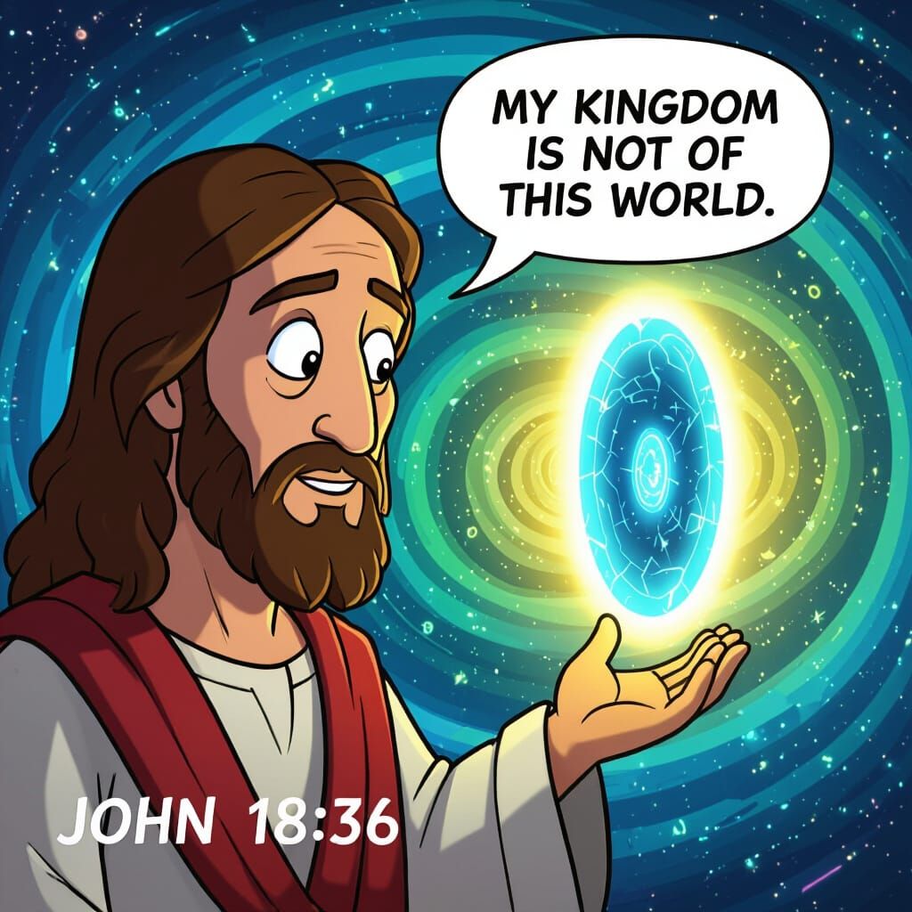 Jesus Holds Portal in Adult Swim Cartoon Style