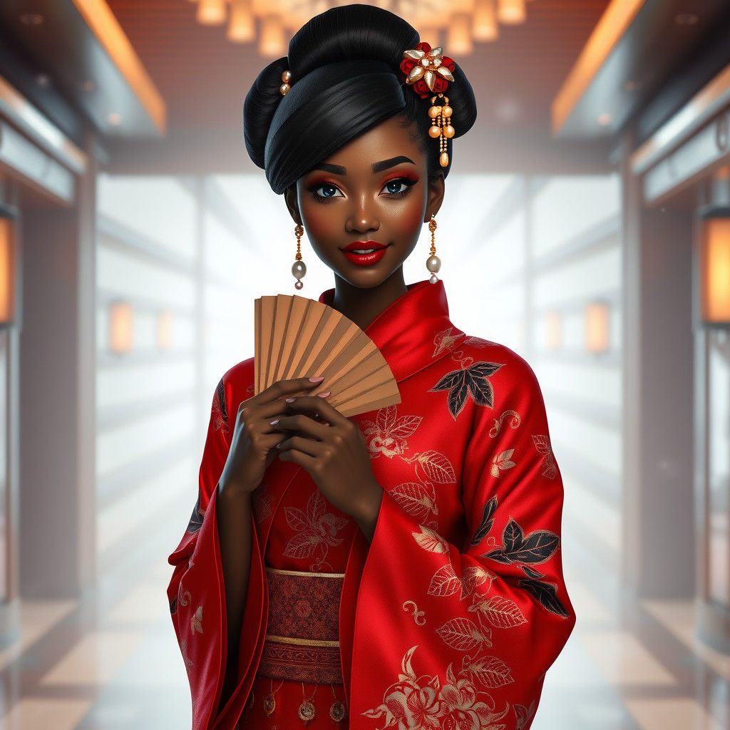 Kimono Geisha in Winter Hotel: 3D Digital Art