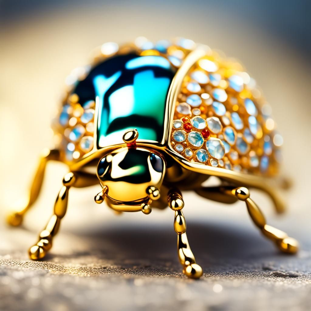 Jeweled Insect Close-Up: Gold and Gemstone Bug