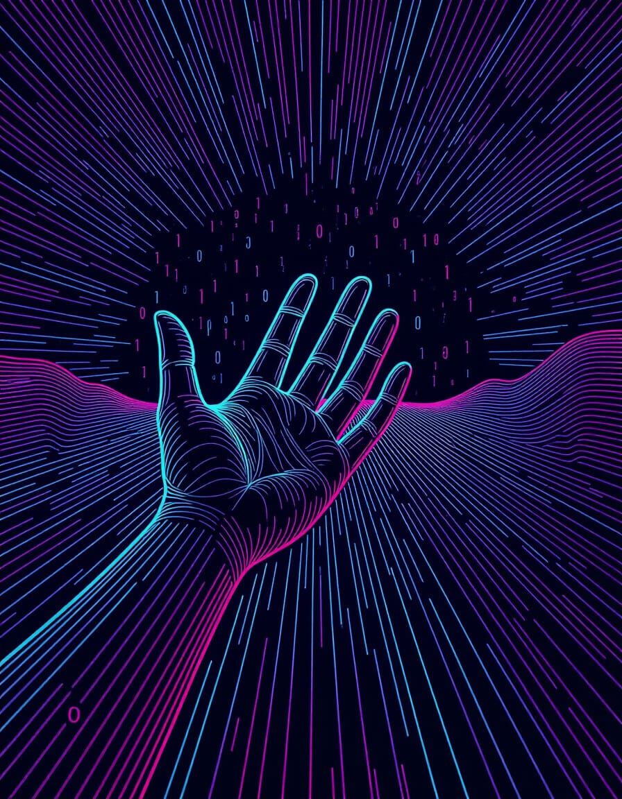 Hand of Code Emerges from Digital Data Stream