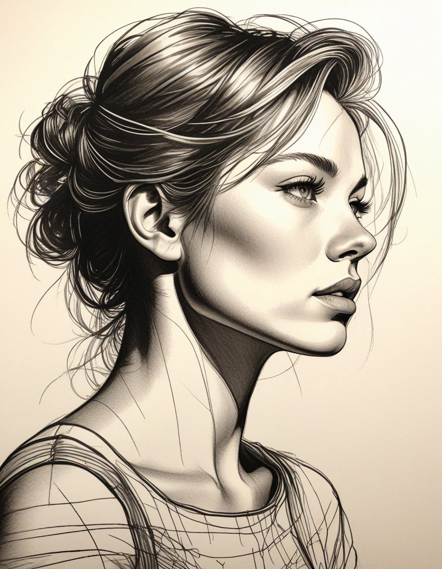 Vibrant Portrait in Expressive Pencil Sketch Style