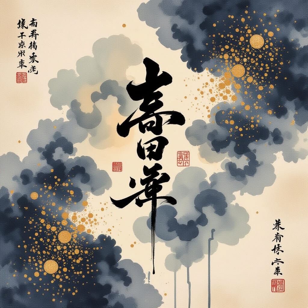 Calligraphy on Parchment with Watercolor Clouds