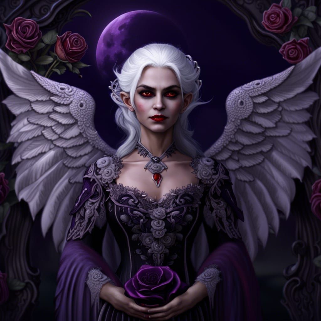 Winged Vampire Woman in Moonlight, Fantasy Art