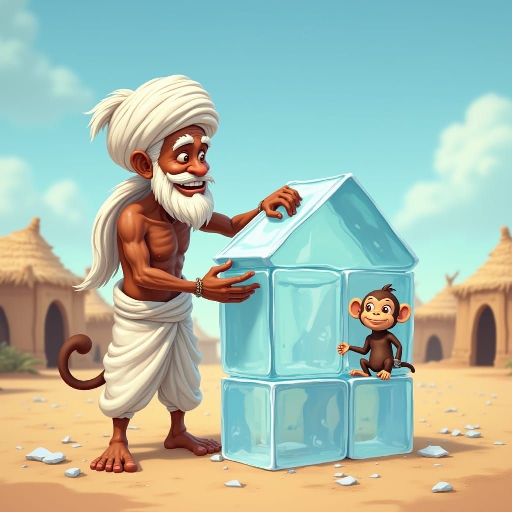 Desert Farmer Builds Ice House: 3D Cartoon