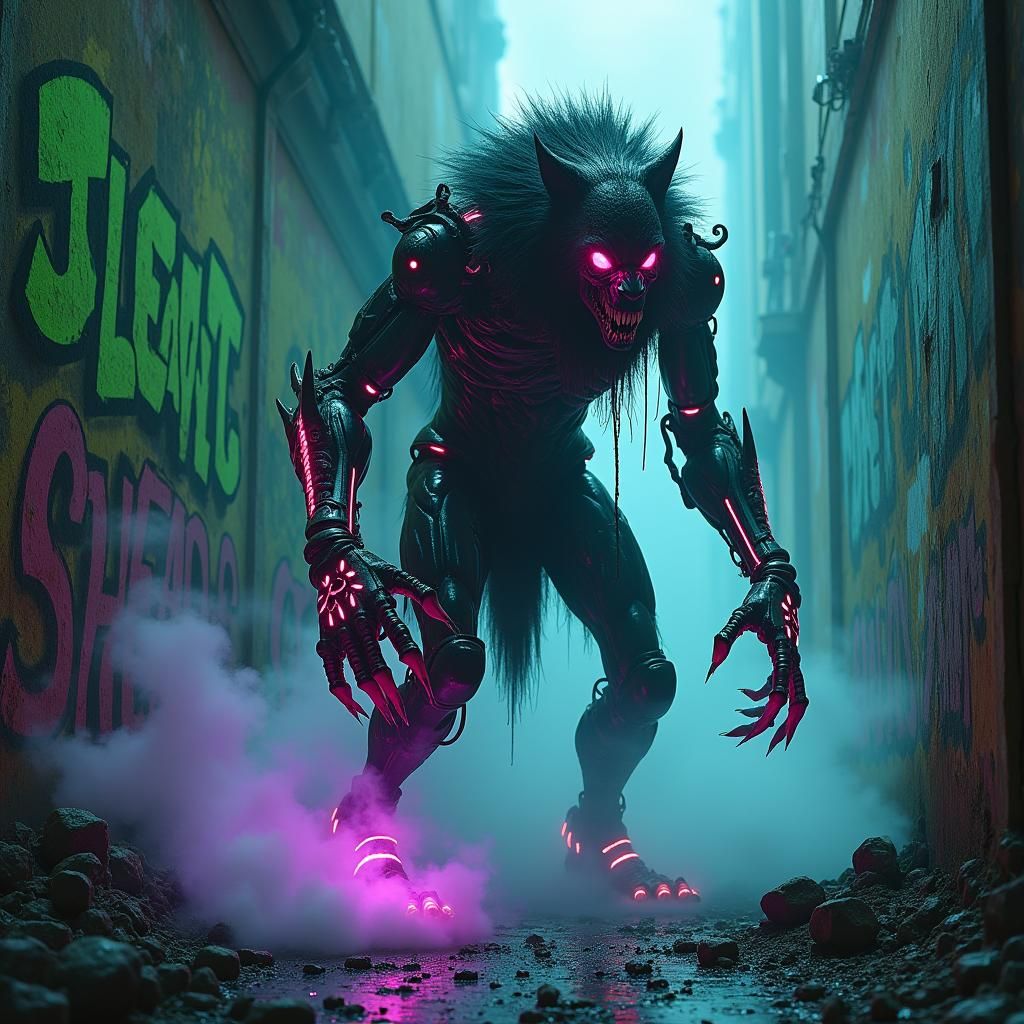Lovecraftian Biopunk Werewolf in Derelict Alien City