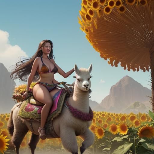 Bountiful Woman Rides Alpaca with Red Bull