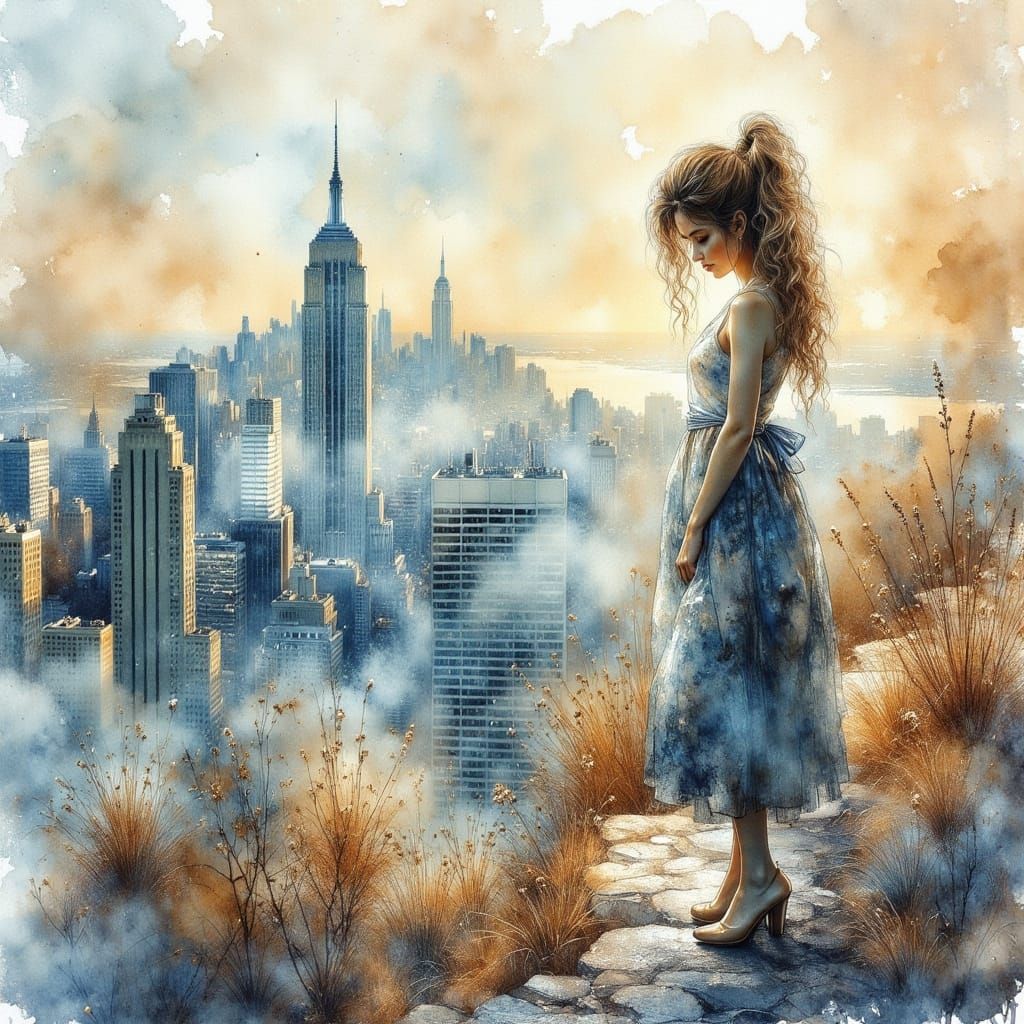 Dreamy Cityscape with Whispering Woman