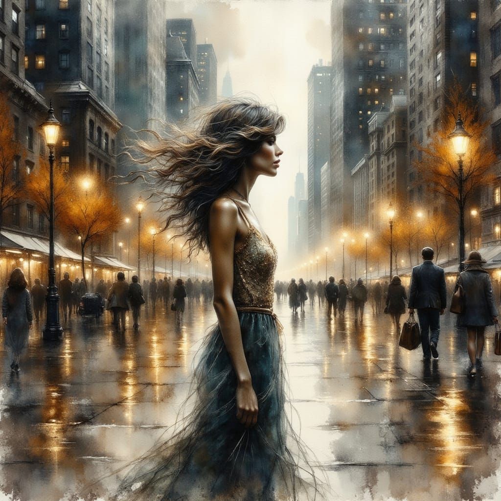 Surreal Cityscape in Watercolor and Alcohol Ink