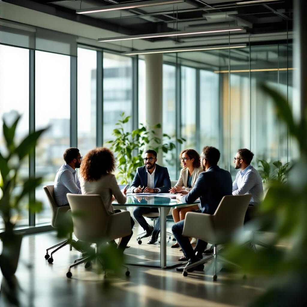 Diverse Professionals Collaborate in Modern Office