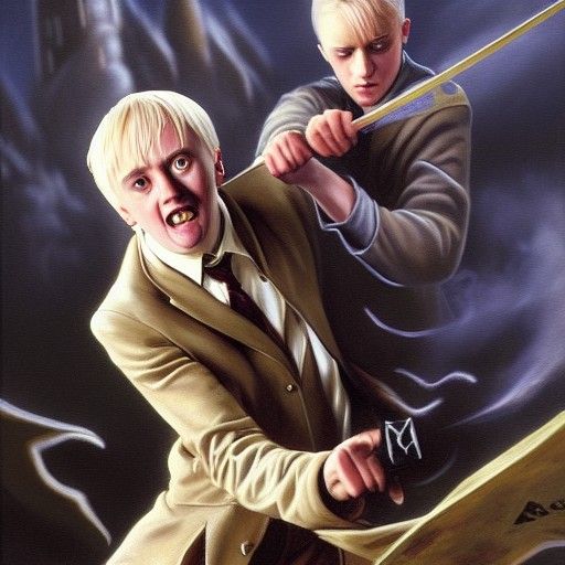 Duel in Oils: Harry Potter Attacks Draco Malfoy