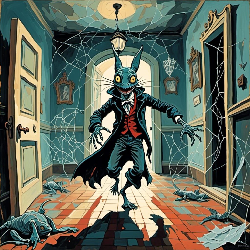 Young Vampire in Haunted House with Cobwebs