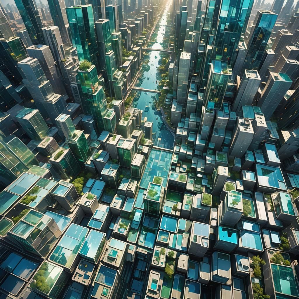 Futuristic Glass City Shines in Aerial View