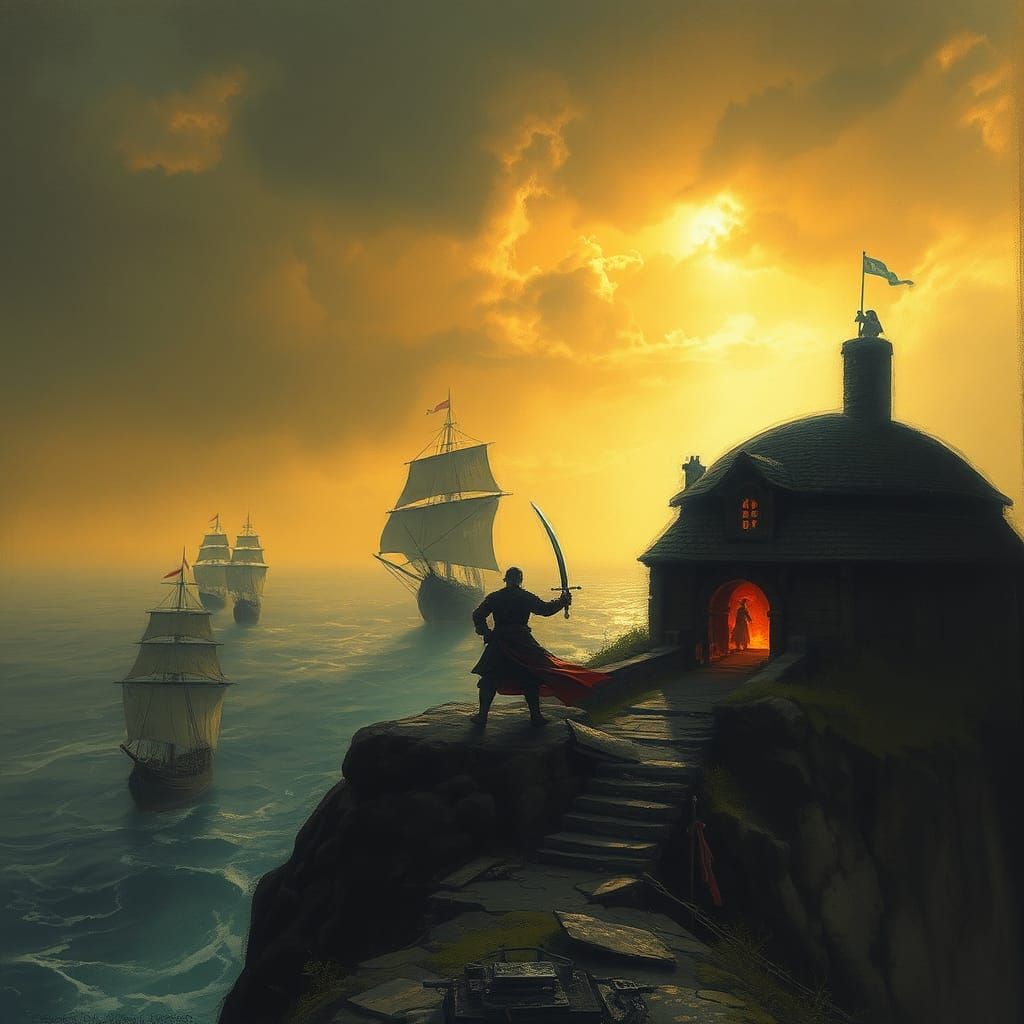 Pirate Ships Approaching, Broadsword Fight, Sinister Scene