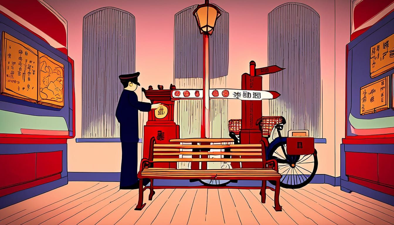 Chinese Village Scene in Muted Colors