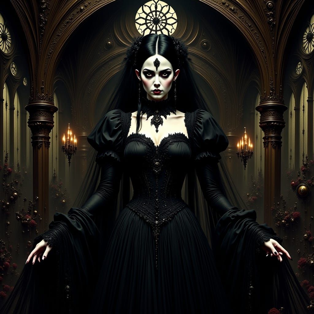 Gothic Woman in Ethereal Dark Atmosphere