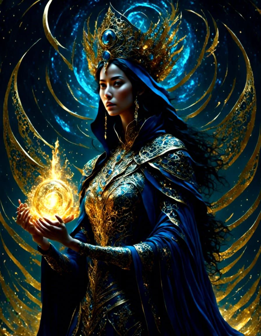 Mystic Woman Mage Casting Spell in Fantasy Art