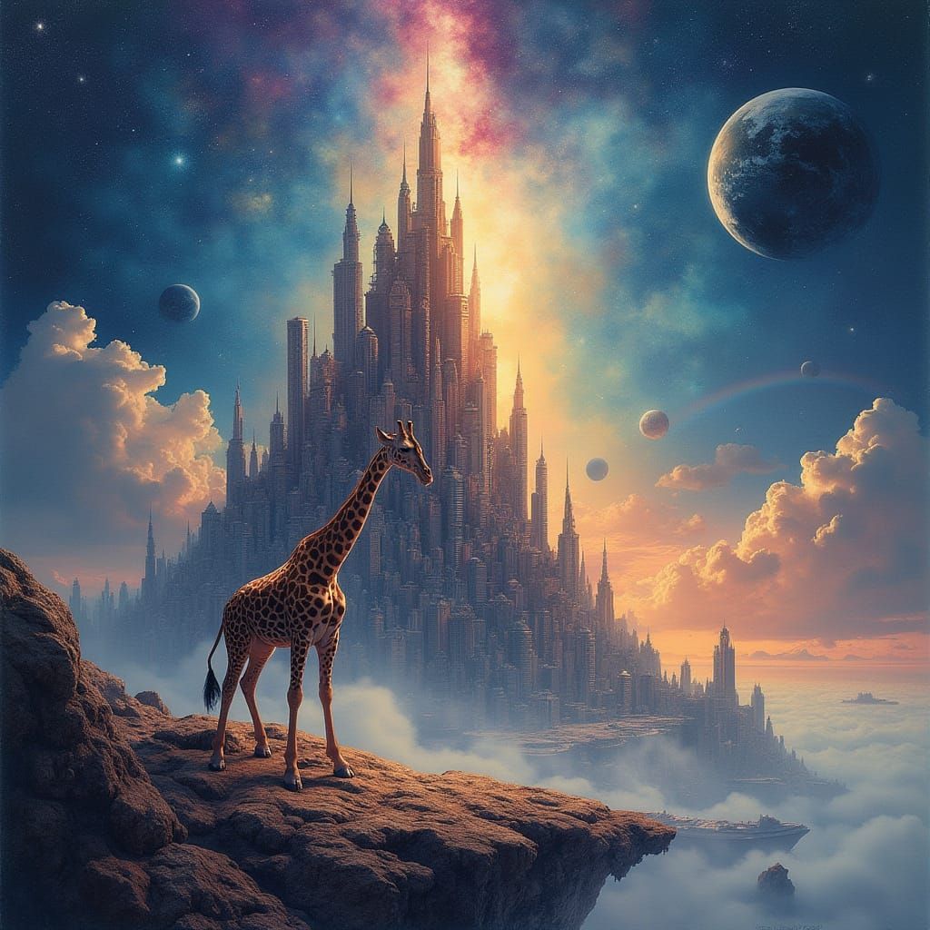 Surreal Floating Island City in Infinite Space