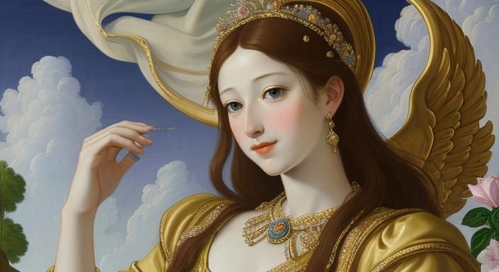 Venus Portrait in Mythical Garden: Renaissance Painting