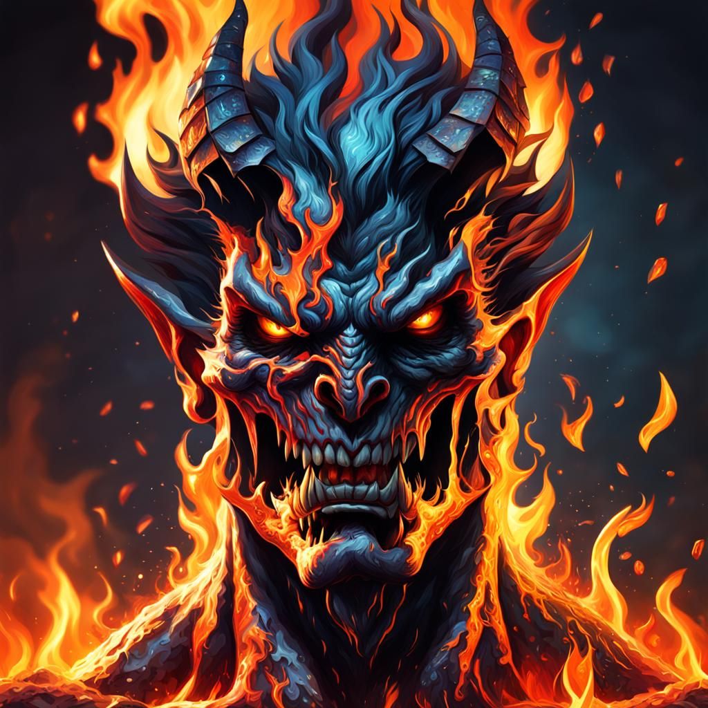Fiery Demon in Hyperrealistic Splash Art