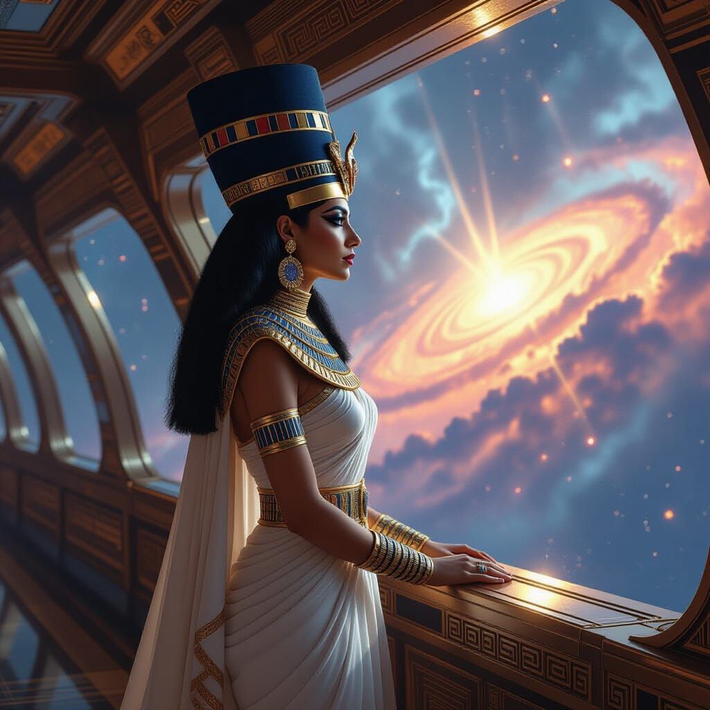 Egyptian Queen on Starship Observation Deck