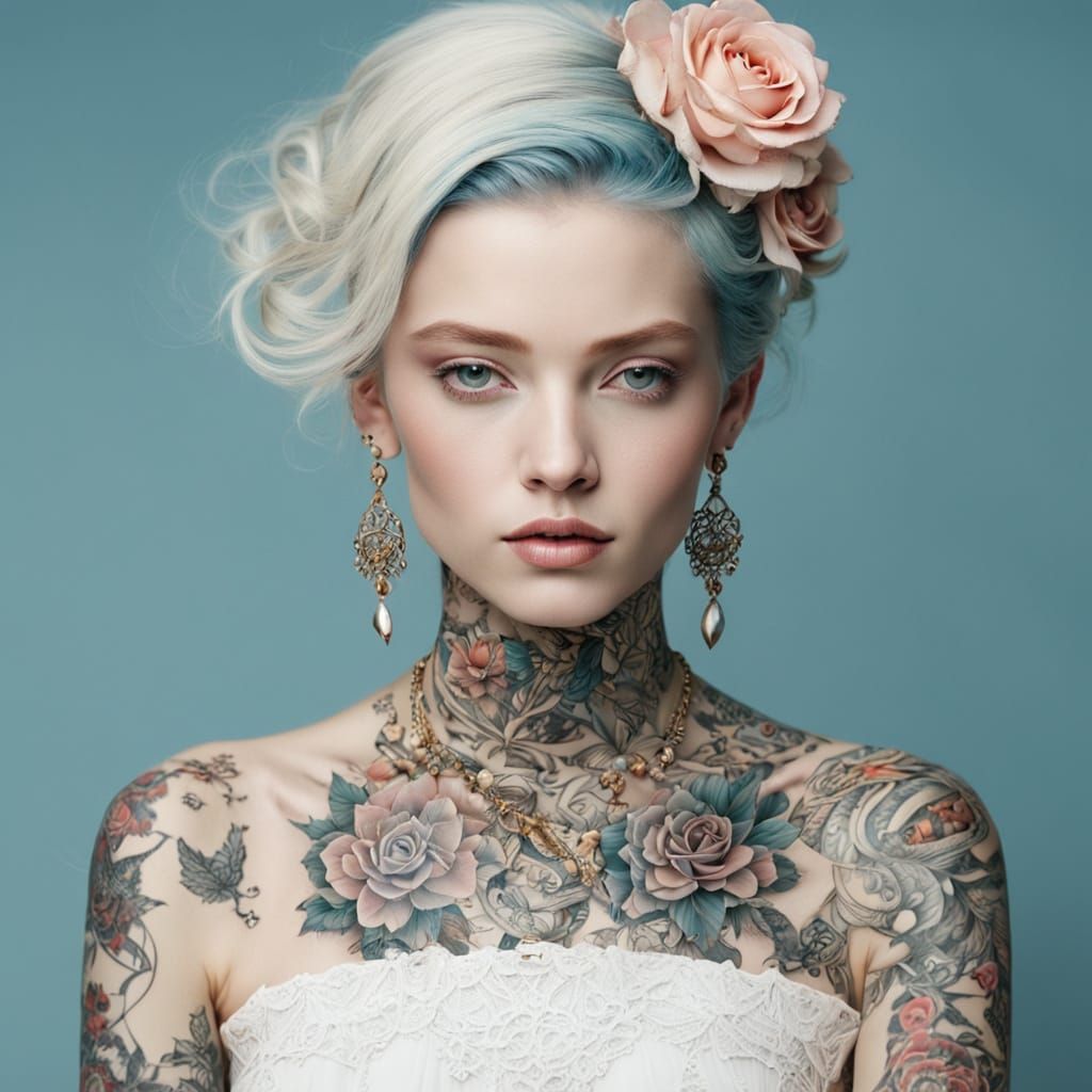 Ethereal Porcelain Beauty with Intricate Tattoos