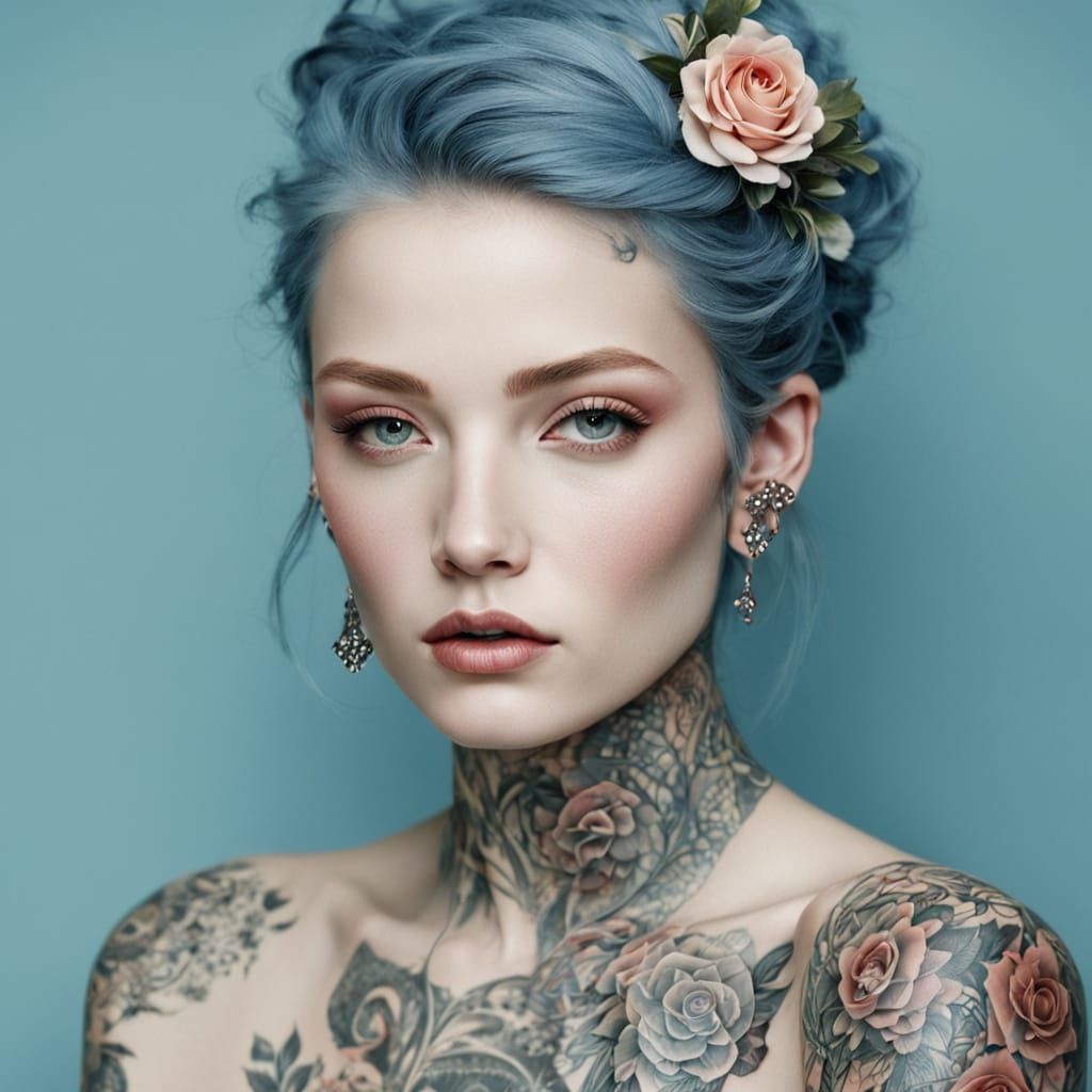 Porcelain Beauty with Ornate Tattoos