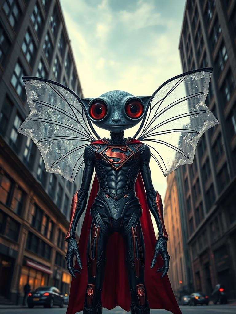 Cyberpunk Superhero in Distorted Urban Landscape