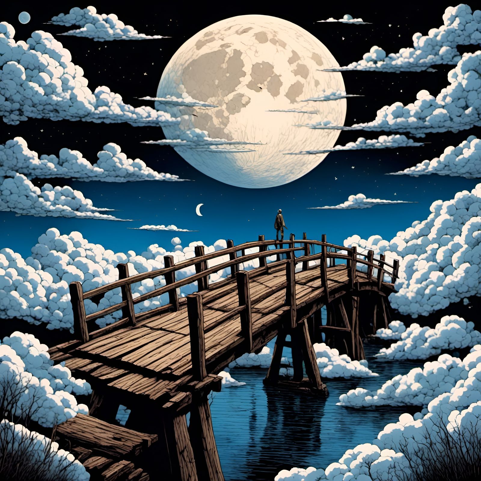 Vintage Moon Bridge in Belgian Comic Style