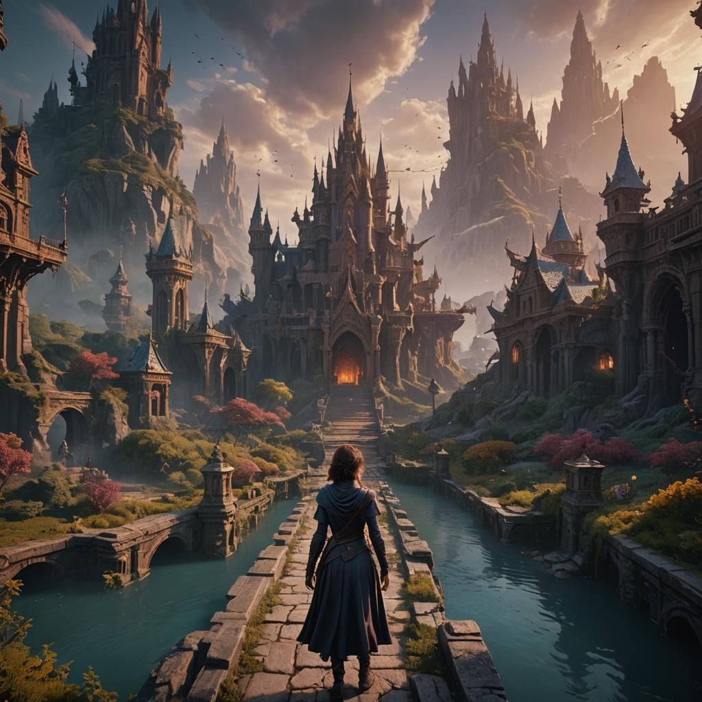 Fantastical Woman's Return: Detailed Matte Painting