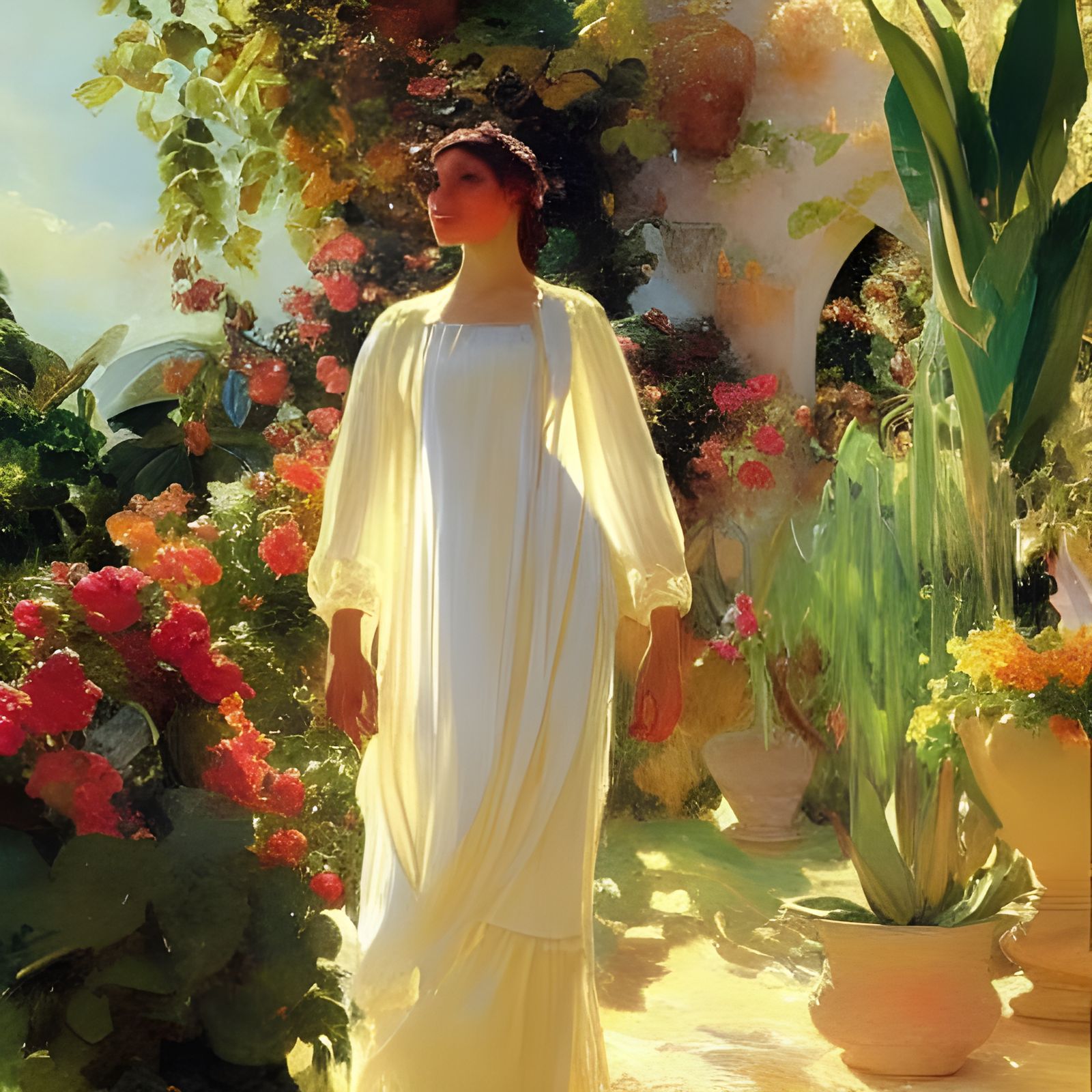 Lush Manor: Hyperdetailed Painting of a Female Servant