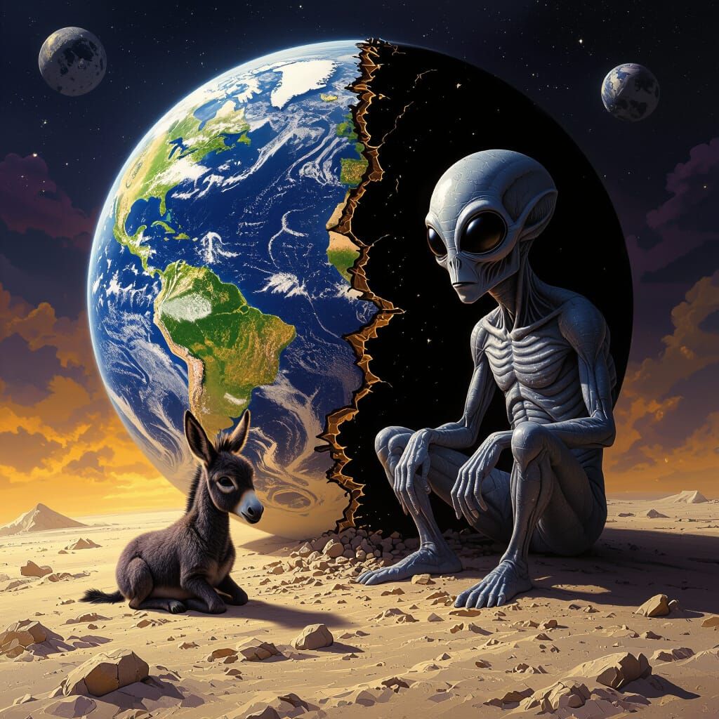 Earth Shattered by Asteroid, Alien Observer