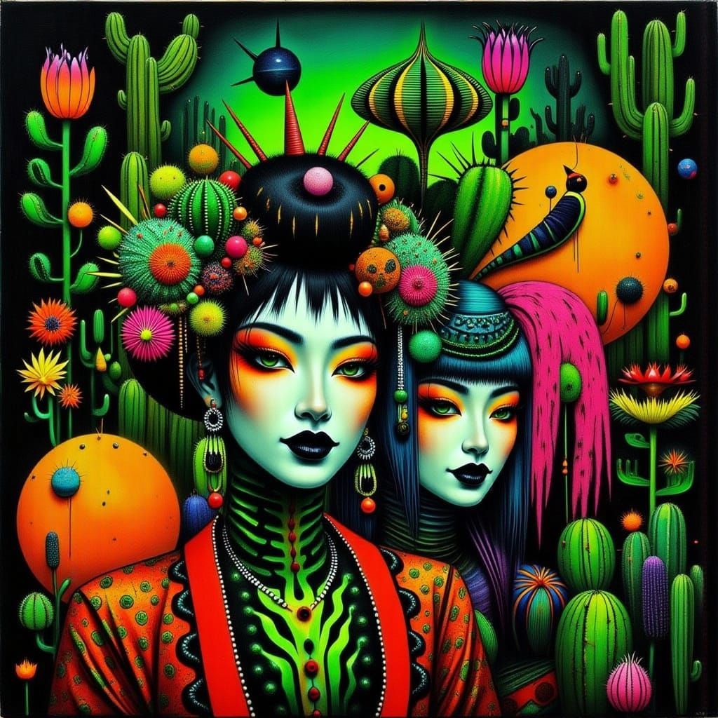 Neon Cactus Geisha Fusion: Surreal AI Art