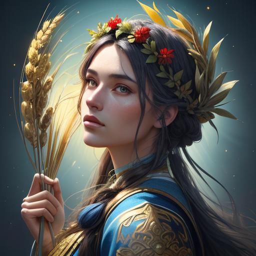 Woman with Wheat and Globe in Splash Art Style