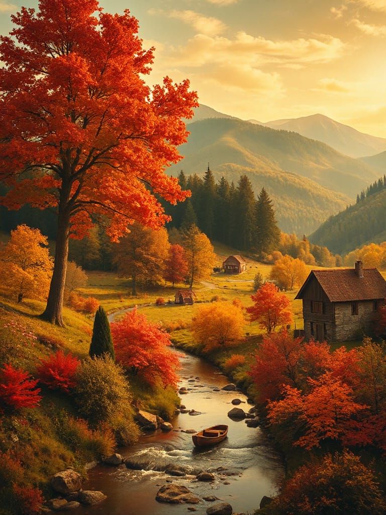 Vibrant Forest Village in the Style of Giuseppe Arcimboldo