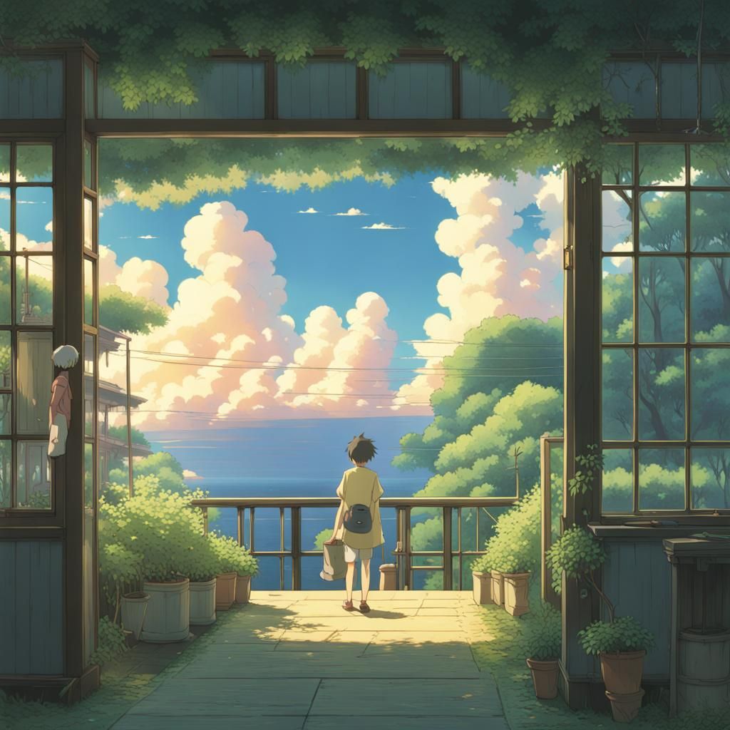 Gojo Anime Key Visual in Studio Ghibli Style
