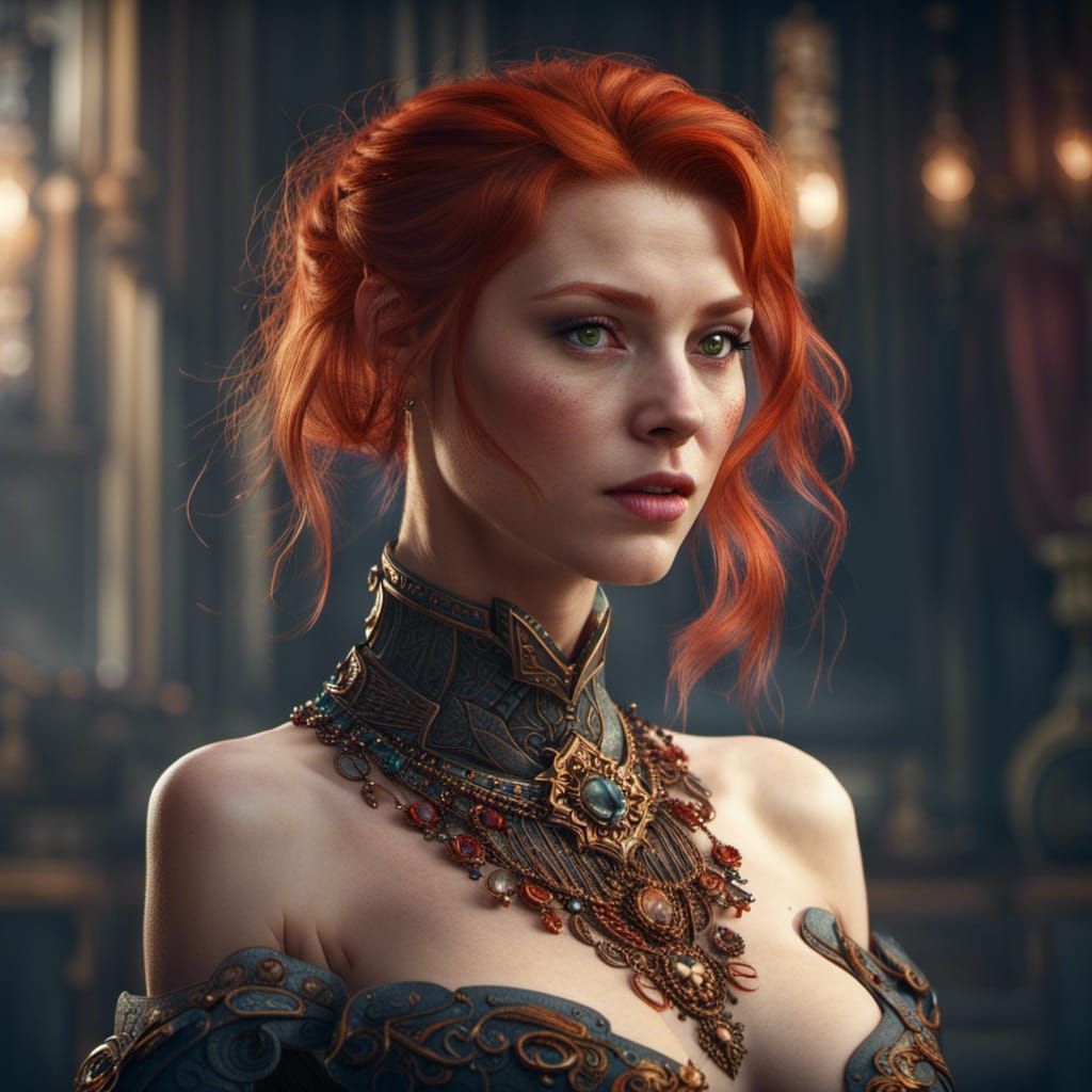 Redhead with Collar: Detailed Fantasy Art