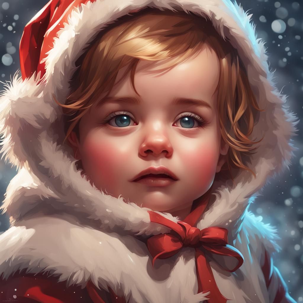 Cute Christmas Baby Portrait in Hyperdetailed Style