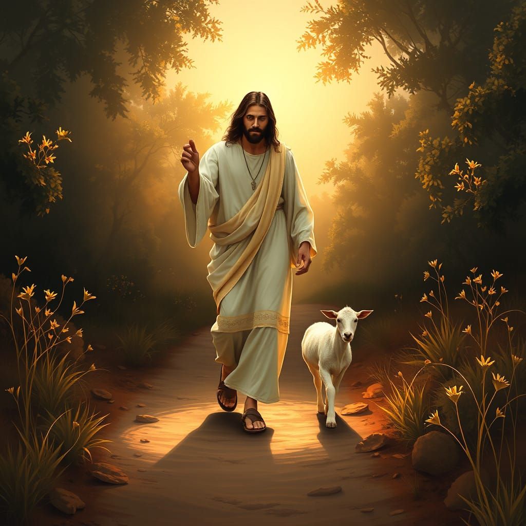 Jesus Cristo Walking in Golden Sunset Light