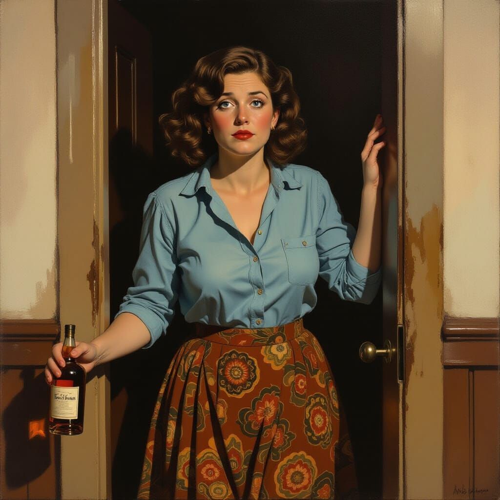 Drunk Woman Leaning in Doorway: Somber Realism