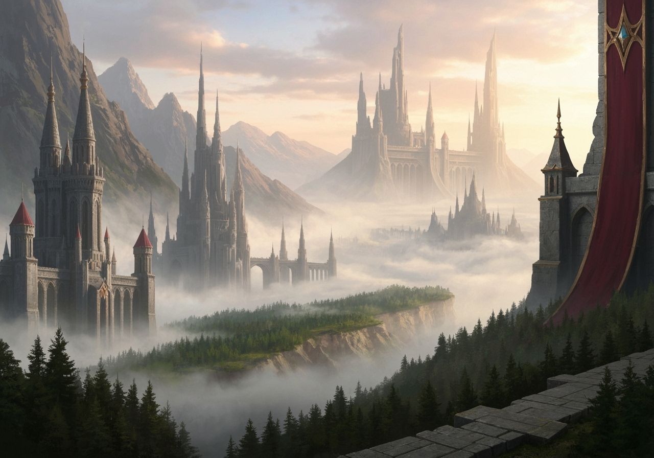 Epic Medieval Metropolis in Misty Landscape
