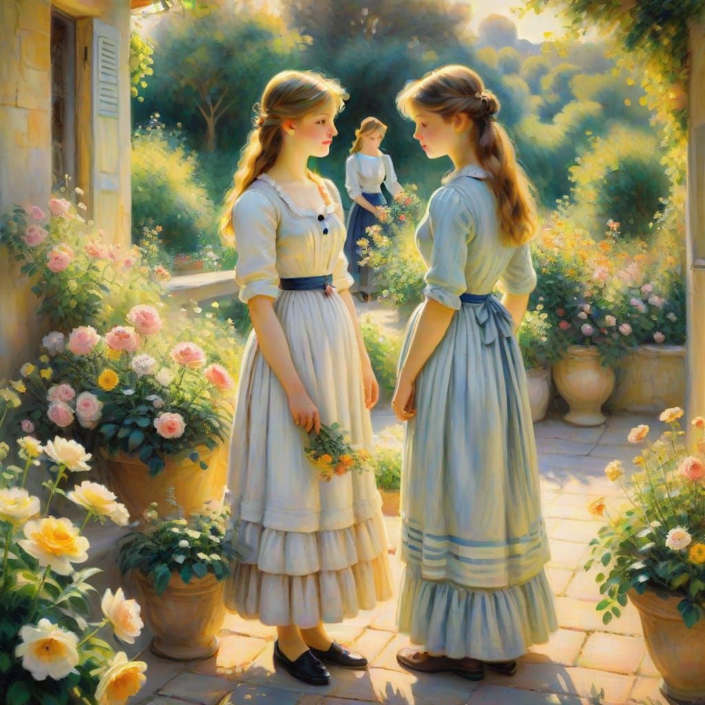 Sisters in Soft Morning Light, Impressionist Masterpiece