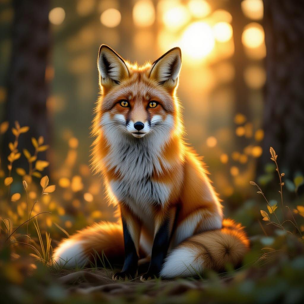 Realistic Red Fox in Sunlit Forest Clearing