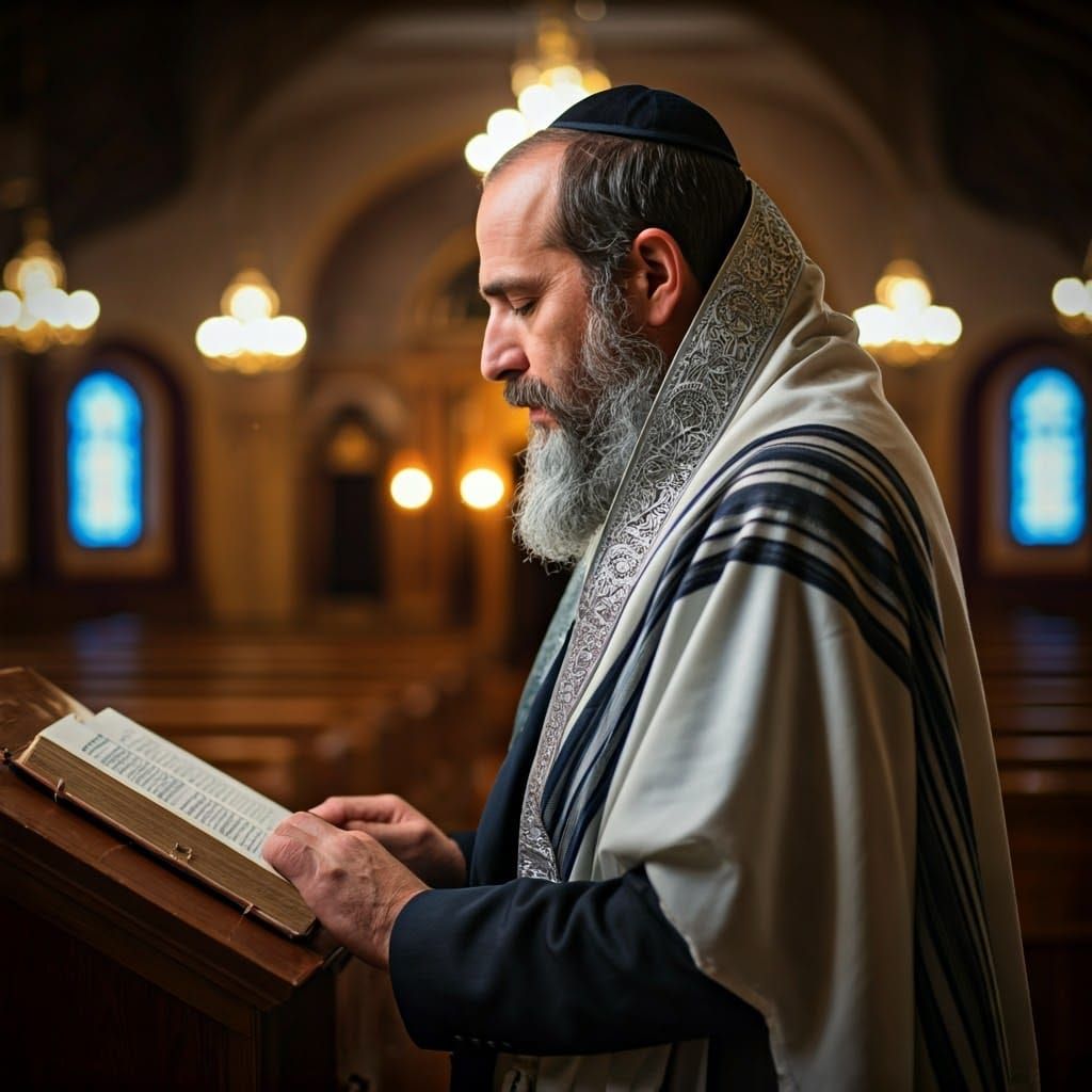 Orthodox Jewish Man in Morning Prayers