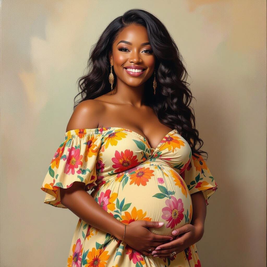 Pregnant Woman Portrait with Expressive Brushwork