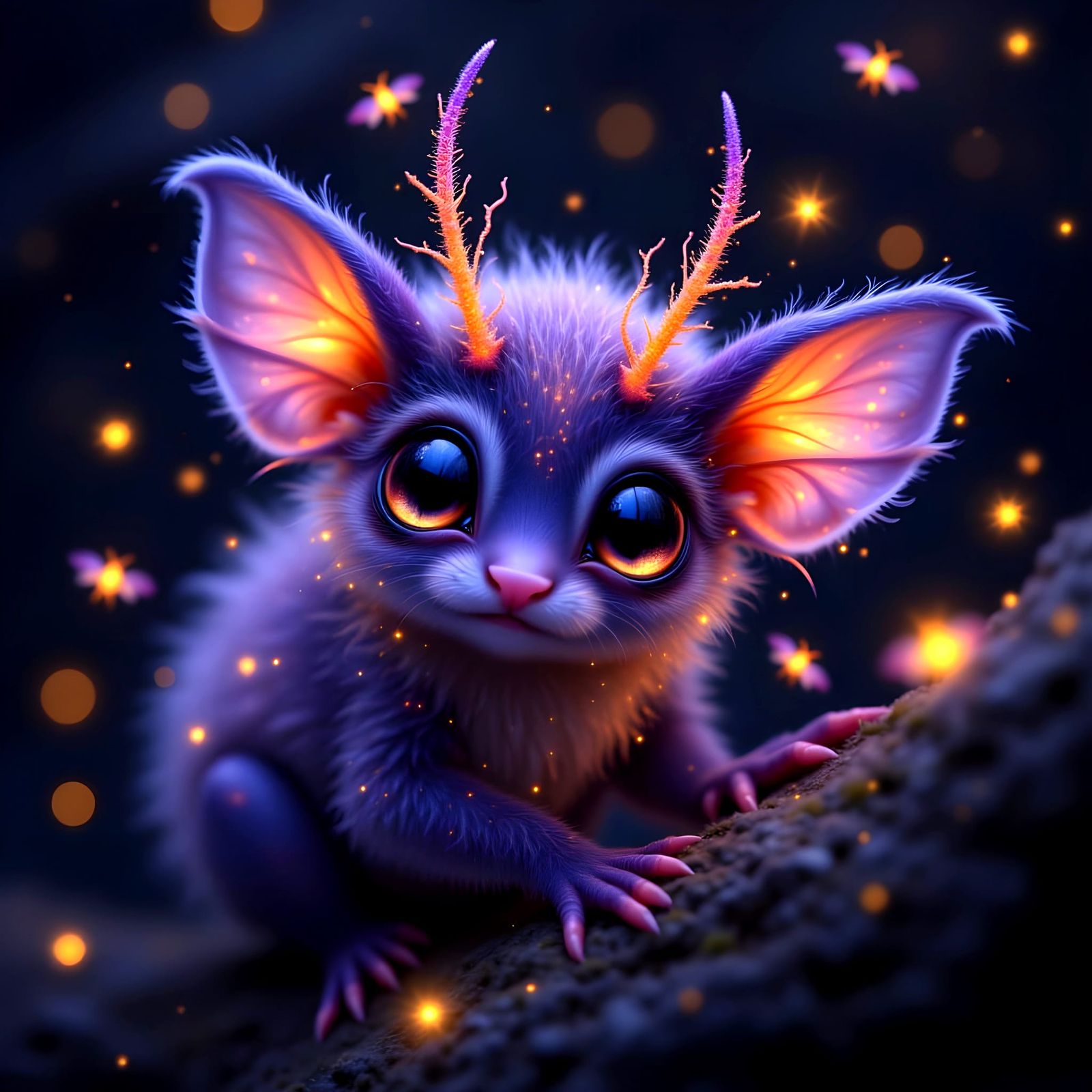 Bioluminescent Cave Creature with Triadic Colors