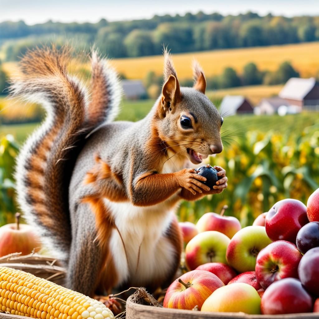 Squirrel Prepares for Winter Harvest